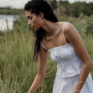 Madewell NWT Smocked Button-Front Top in Poplin Size M 100% Cotton Eyelet White